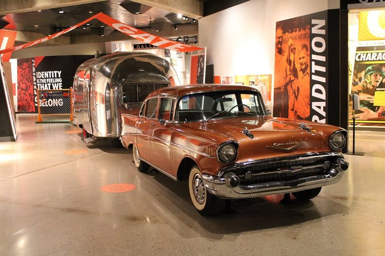 1957 Chevrolet Bel Air 4-Door Sedan and Airstream Trailer at the Ohio History Center June 2022